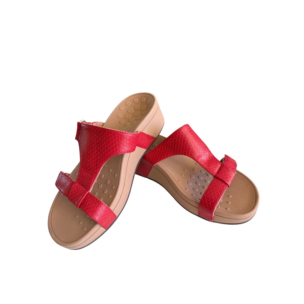 Vionic Platform Sandals Size 6 Red T-Strap Wedge Comfort Slide Shoes READ